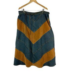 Vintage‎ Y2K Jukebox Blue Brown Maxi Skirt Velvet Boho Size 1X